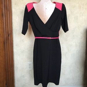 Maggy London dress size 2 black, pink zipper back